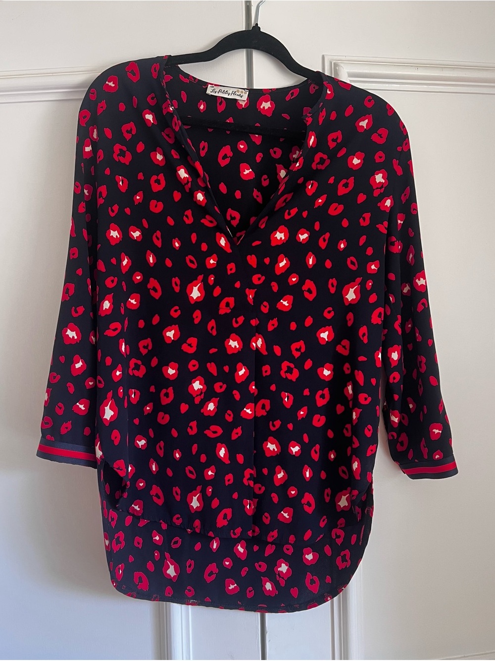 “Les Petites Fleurs” Blouse - Dark navy with Red Print